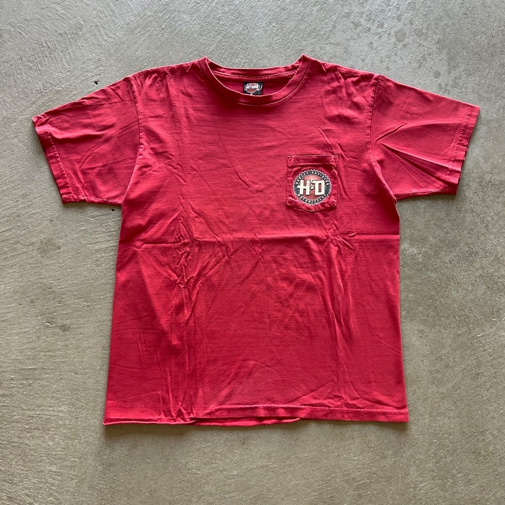 Vintage 90s Harley Davidson Shirt Size XL Red Orlando Florida Biker Motor Pocket